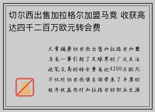 切尔西出售加拉格尔加盟马竞 收获高达四千二百万欧元转会费